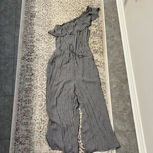 American Eagle One Shoulder Gingham Jumpsuit